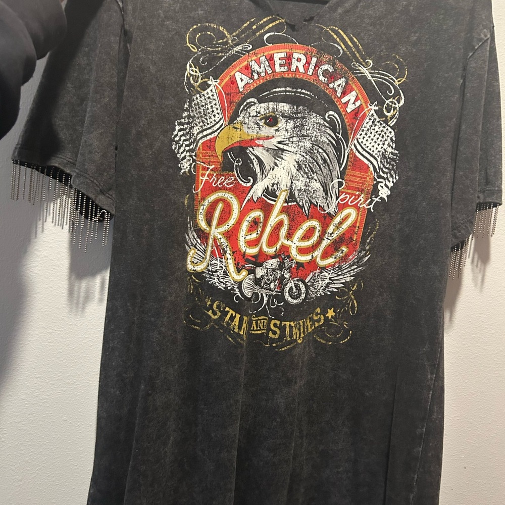 Mimi Chica Black Graphic Tee with Red & Yellow Accents